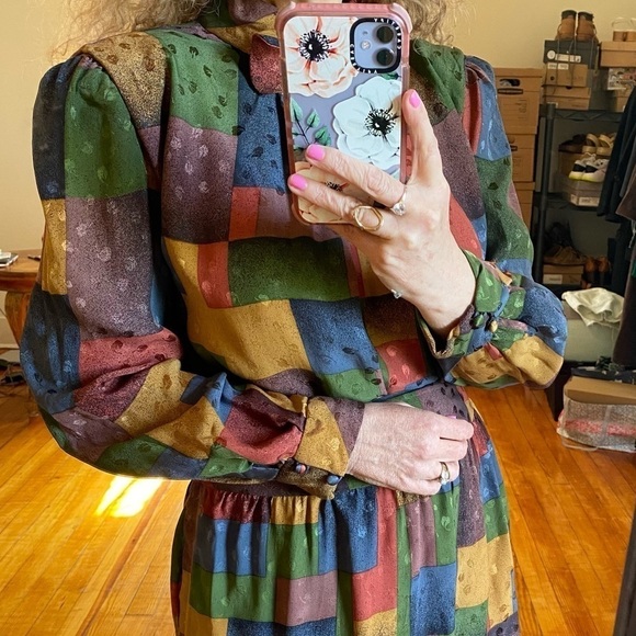 Vintage Set Pure Silk Puffy Sleeves Multi-Color - Picture 4 of 14